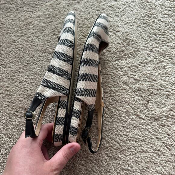 Splendid Black & Cream Natural Canvas Stripe Slingback Flats Size 8.5 Open Back - Picture 7 of 13